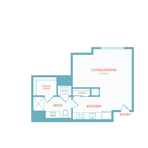 Floor plan for studio, 1 bath, 484 sqft